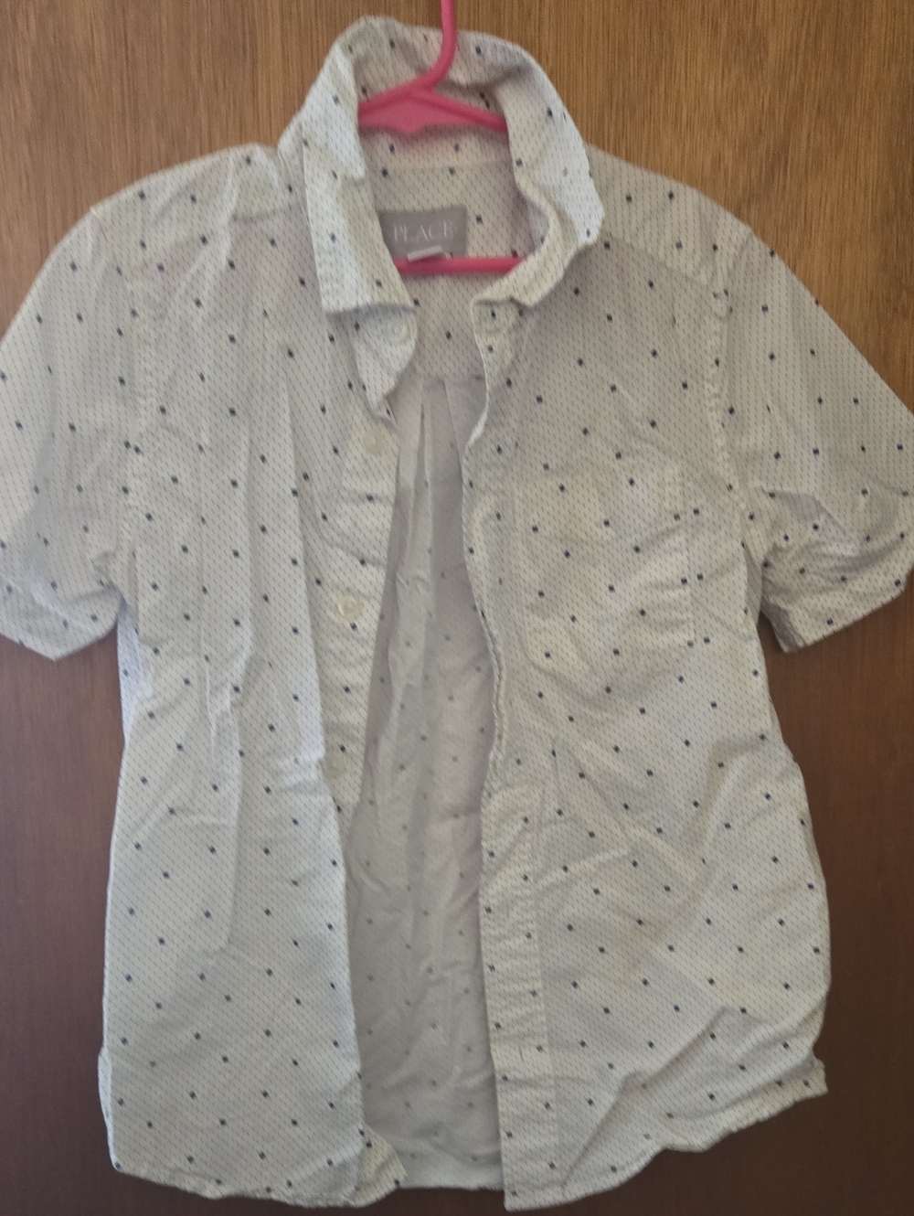 The Children's Place White Short-Sleeve Button-Up Shirt with Navy Dots